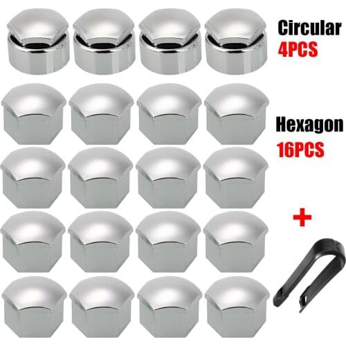 20pcs 17mm Wheel Nut Bolt Head Cover Cap Silver Wheel Nut Bolt Tire Screw Bolts Special Socket with Removal Tool