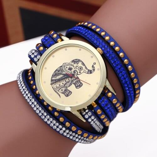2019 Fashion casual DIY Elephant Pattern Women Dress Watches National Weave Gold Bracelet montre femme Quartz womens watches