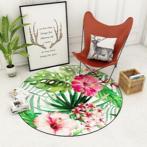 3D Printing Plant Pattern Chair Mat Kids Playing Rug Balcony Bedside Kitchen Area Rug Doormat Geometric Round Living Room Carpet