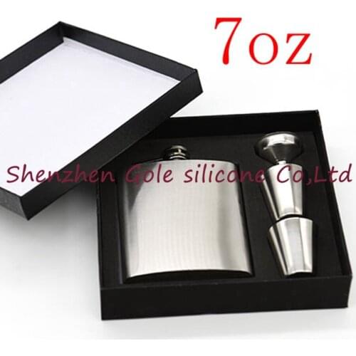 50set/lot Portable Stainless Steel 7oz Hip Flask Flagon Whiskey Wine Pot Bottle Gift For Him Mens Day Gift Box