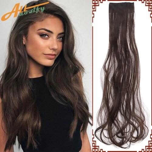 Allaosify 2 Clips In Straight Hair Extensions Black Brown Mixed Hair Fiber Synthetic Hair Extensions 45cm & 60cm