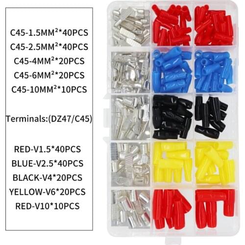 C45-1.5/2.5/4/6/10 mm² Circuit Breaker Copper Aluminum Cable Terminal Bare Terminal Cable Lugs Wire Connector Joint Kit