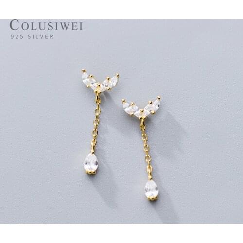Colusiwei Authentic 925 Sterling Silver Dazzling Water Drop Long Chain Drop Earrings for Women Sterling Silver Earrings Jewelry