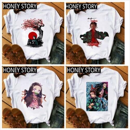 Demon Slayer T Shirt Women Summer Fashion Japanese Anime Kimetsu No Yaiba T-shirt Kawaii Cartoon Tanjiro Kamado Graphic Tees
