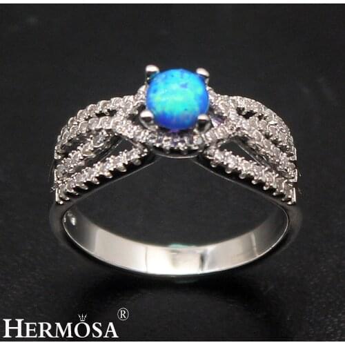 Hermosa Fire Blue Australian Opal Ring Size 8 Fashion Rings For Women Graceful Christmas Gift