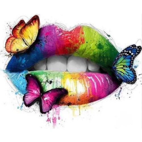 Kexinzu New Arrivals 5D Diamond Painting Lip Full Square Diamond Mosaic Butterfly Diamond Embroidery Cross Stitch Wall Sticker