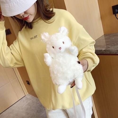Creative Kawaii Lamb Plush Shoulders Bag Staffed Cartoon Animal Messenger Bag Backpack For Children Gift Christmas 2021
