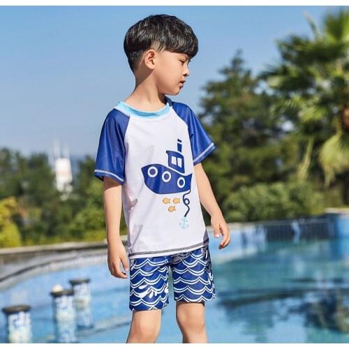 Boys Girls Two Pieces Swimsuit Set Swimwear Bathing Suit Rash Guards Swim Cap Sun UV Protection Surfing Suit Beachwear 2-12Y