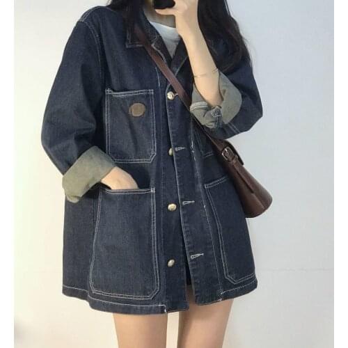 Basic Jackets Women Retro Denim Ins BF Style Fashion Simple Single Breasted Teens Outwear All-match Street Vintage Femme Coats