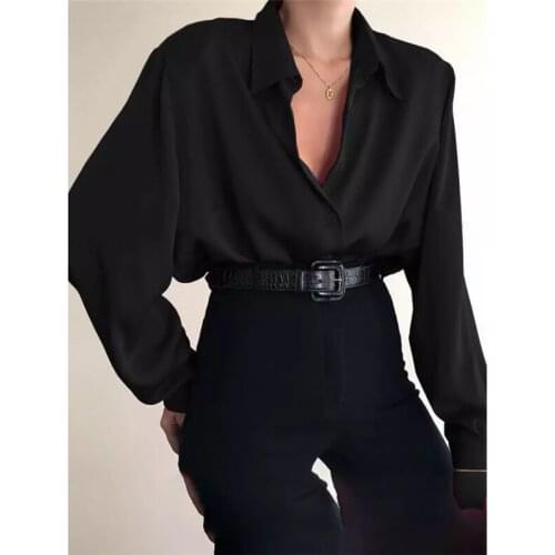Hot Sale Fashion Autumn Women Blouse Shirt Lapel Long Sleeve Solid Black Red Ladies Blouse For Women Female Top Clothing New