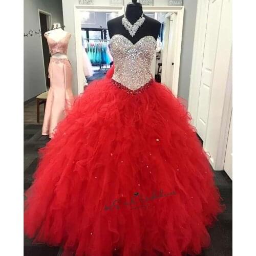 Sweet 16 Dress Red Quinceanera Dresses 2020 Sweetheart Beaded Ruffles Lace Up Back Ball Gowns vestidos de quinceañera Birthday