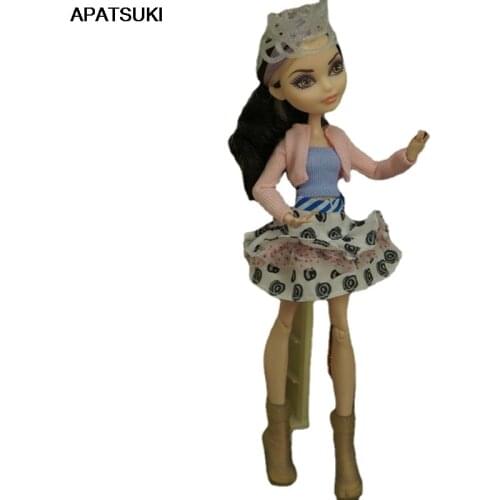 Fashion Doll Clothes for Monster High Outfits Short Blue Top Pink Coat & Mini Skirt For Bratz Dolls 1/6 DIY Toys For Children