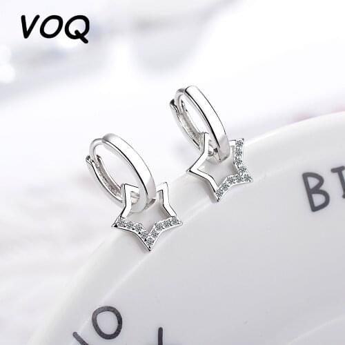 VOQ 925 Sterling Silver Star Earrings Female Zircon Simple Five-pointed Star Tassel Short Ear Ring Jewelry Gift