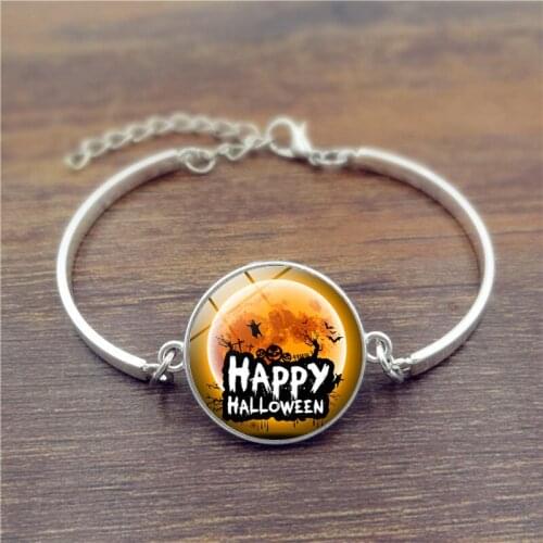 Fashion Classic Simple Hook Bracelet Happy Halloween Witch Pumpkin Bat Vintage Bracelet for Women Men Holiday Jewelry