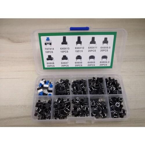 Button Touch switch kit 10 Values 180pcs 1box 6*6*4.3/6*6*5/6*6*6/6*6*7/6*6*8/6*6*9.5/6*6*11/6*6*12/6x6x13/7*7*14MM Assort set