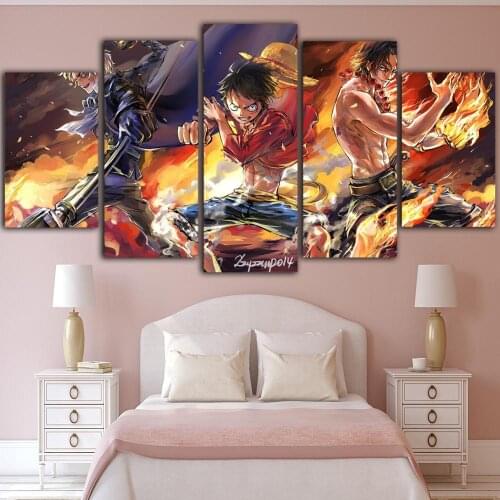 Wall Art Modular Pictures One Piece Canvas Printed Luffy Home Decor Ace Posters Sabo Paintings Anime Role For Living Room Frame
