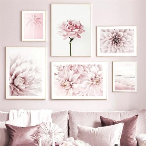 Wall Pink Art Poster And Prints For Living Room Home Decor Aesthetic Pink Flower Canvas Printings Painting Modern