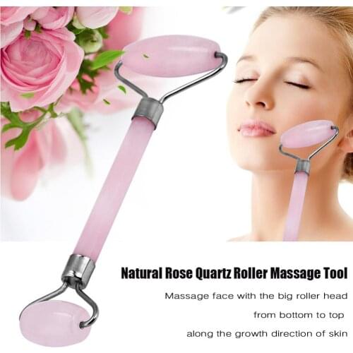 Natural Rose Quartz Crystal Healing Massage Wand Gua Sha Beauty Roller Stone Massager Double-head Face Neck Body Roller Massager