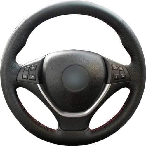 Non-slip Durable Black Natural Leather Car Steering Wheel Cover For Bmw E70 X5 2008 -2013 E71 X6 2008 -2014