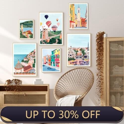 Nordic Travel Landscape Picture Amalfi Coast Art Print Barcelona Wall Art Canvas Painting Venice Italy France Posters Home Decor