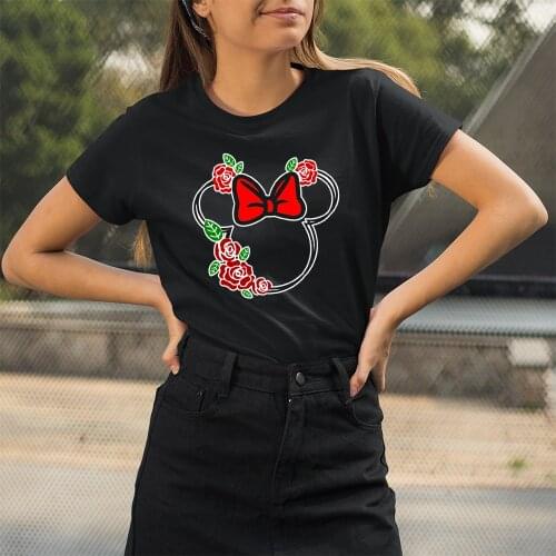 Disney New Summer Tshirt Series Female Minnie Mouse Head Lovely Kawaii Harajuku Cute Printing Short Sleeve Loose And Comfortable