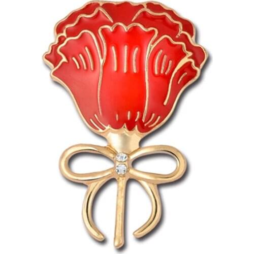 2020 New Fashion Women Clothes Accessories Wedding Jewelry Gold Crystal Inlaid Bow Red Enameled Flower Lapel Pin Brooches X1477