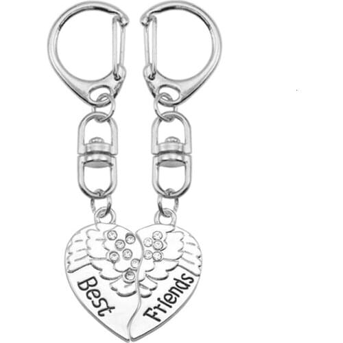 New Best Friends KeyChain 2 Pcs/Set Heart Shape Metal KeyChain For Boy Or Girl Gift for Friend Sisters Jewelry
