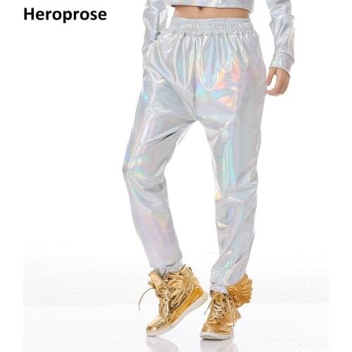 New Women Men Unisex Mid Waist Street Wear Club Fluorescent White Wide Leg Loose Trousers Stage Performance Hip Hop Dance Pant