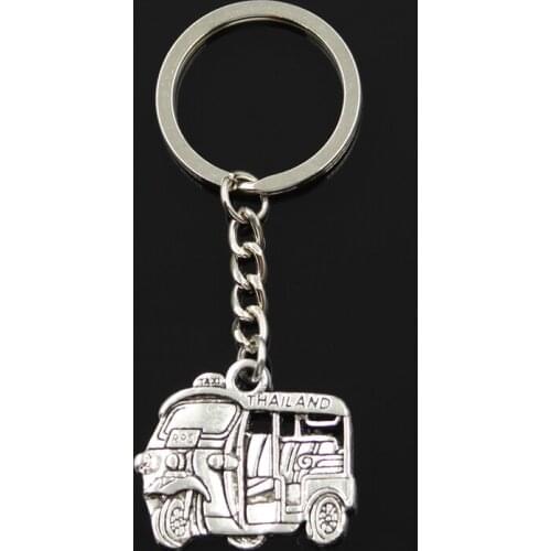New Fashion Keychain 27x33mm Thailand Taxi Car Bus Pendants DIY Men Jewelry Car Key Chain Ring Holder Souvenir For Gift