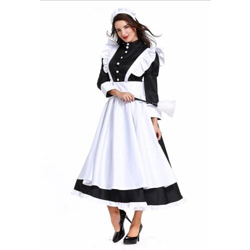 British style movie character housekeeper clothes French maid clothes German maid clothes black and white long skirts Cosplay