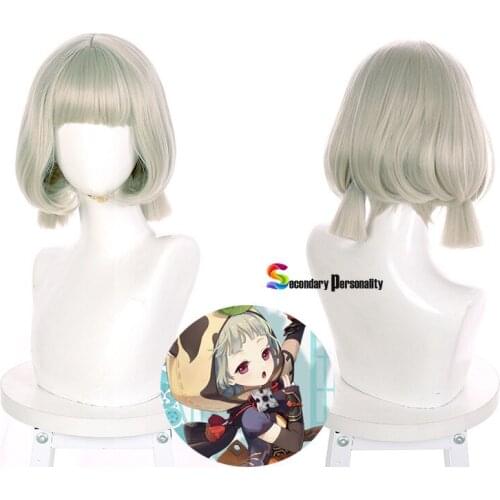 Game Genshin Impact New Character Sayu Cosplay Silver Grey Ponytail Short Hair Wig Halloween Cos Props Heat Resistant Synthetic