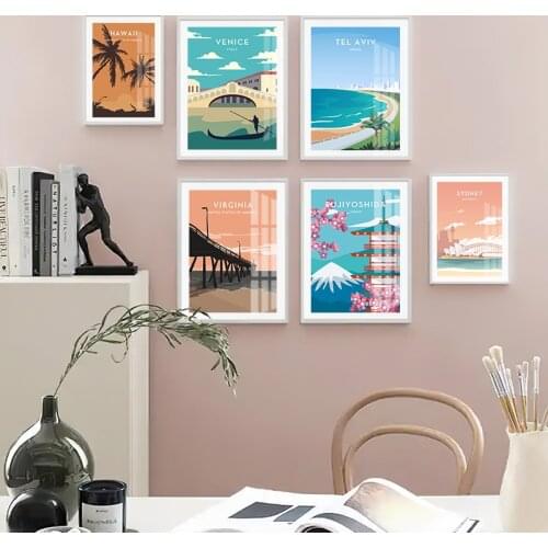 Travel Art Illustration Print Country City Landscape Poster Hawaii London Canvas Wall Art Painting Picture Modern Home Decor