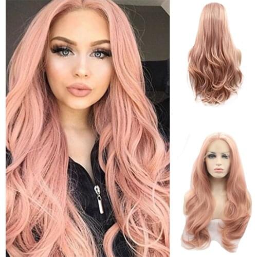 Hot Pink Colored Synthetic Lace Front Wig Glueless Cosplay Body Wave Curly Hair For Black Women Pre Plucked Lolita Frontal Wigs