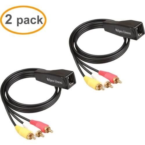 Relper-Lineso 50M 3RCA Extender 2 Pack 3 RCA to RJ45 Balun Component Video and Audio Extender Over Cat5/6