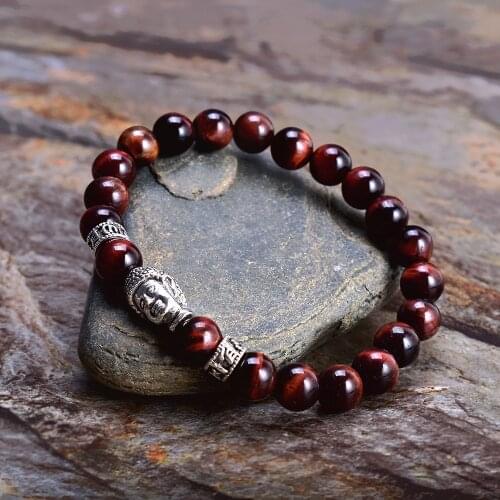 Gorgeous Tiger Eye Stone Bracelets Unisex Wristband Stretch Bracelets Red, Blue Men Buddha Jewelry Gift for Him Drop Shipping