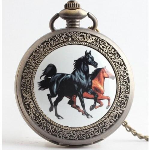 Vintage galloping horse figure British Style Enamel quartz watch large male Ladies Gift pocket watch chain OP898