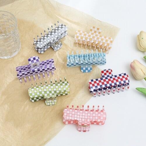 New Acetate Mosaic Hair Claw Clip Ins Large Big Size Crab Checkered Grid Plaid Claws for Women Hair Accessories