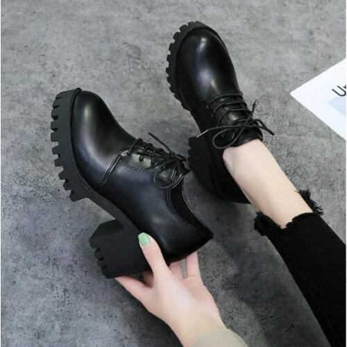 Summer Autumn British Style Split Leather Women Square Heel Flat Platform Shoes Woman Lace-up Oxford Shoes for Women heels 7cm
