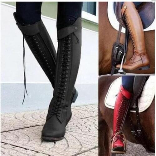 Riding High Boots Horse Knee Rider Leather Shoes Equestrian Long Bootcut Rider Wide Shaft Medieval Costume For Women