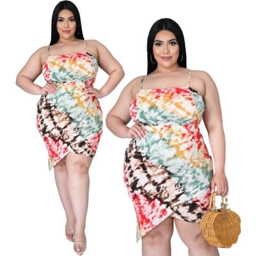 XL-5XL 2021 summer women plus size dress fashion sexy slim printing Irregular folds halter mini dresses Wholesale Dropshipping