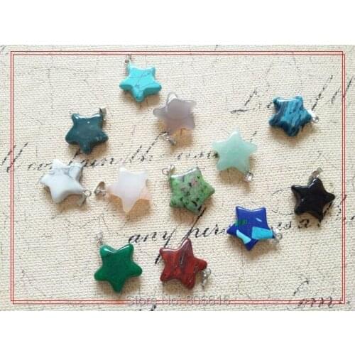 12PCS Star Style 20MM Mix Natural Stone Necklace Jewelry Pendants