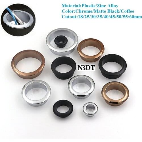 2Pcs Zinc Chrome Black Coffee Desktop Grommet Cable Wire Organizers Cables Through Office Desk Desktop Grommet Management