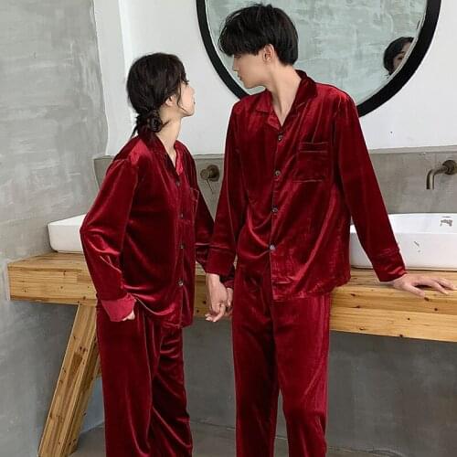 2 Pieces Winter Solid Couple Pajamas Flannel Warm Thicken Men Women Sleepwear Button Long Sleeve Female Home Clothes Pyjama Sets