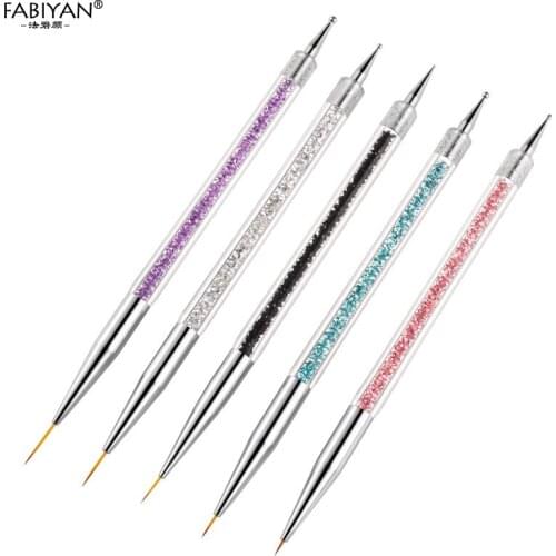 2 Side UV Gel Acrylic Drawing Painting Liner Flower Brush 5pcs Nail Art Dotting Pen Manicure Tools Decoration Rhinestone Crystal