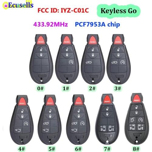 3/4/5/6/7 Keyless-Go ASK 433.92MHz Proximity Remote Key PCF7953A ID46 Chip for Chyrsler/Dodge/Jeep FCC ID: IYZ-C01C CY24 Blade