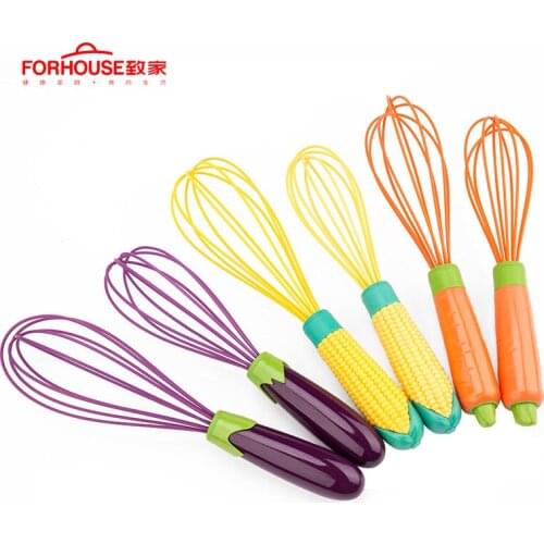 3pcs Silicone Cute Whisk Mixer Egg Beater Kitchen Tools Hand Egg Mixer Cooking Foamer Corn Carrot Eggplant Cook Blender