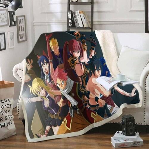 3D Fairy Tail Funny Character Blanket Print Sherpa Blanket on Bed Home Textiles Dreamlike Style