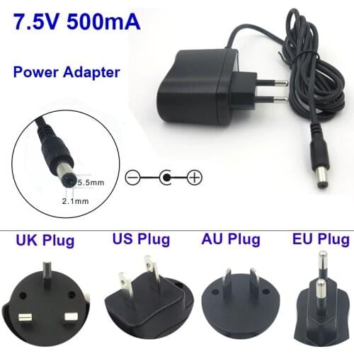 7.5V500mA Power Adapter Universal Charger US/EU/UK/AU Plug for Eye massage instrument Power Supply 5.5*2.1mm with 1.5m Cable
