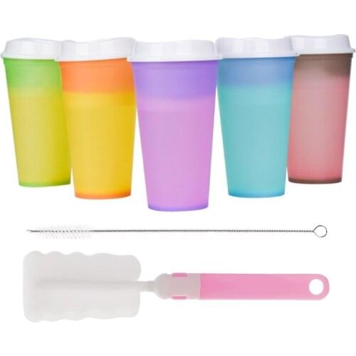 Color Changing Cups 5 Pieces Reusable Tumbler with Lids and Straws Ice Water Color Changing BPA Free Tumbler Party Cups
