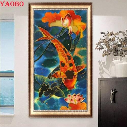 Diamond Embroidery Koi fish Lotus large Diy Diamond Painting Cross Stitch Full Square Round Rhinestone Mosaic Needlework